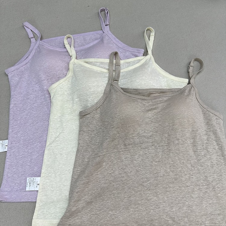 100汉麻女款针织吊带背心 宽松遮点带胸垫可调节打底衫