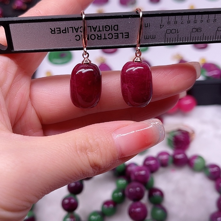 红宝石耳钩银S925镶嵌