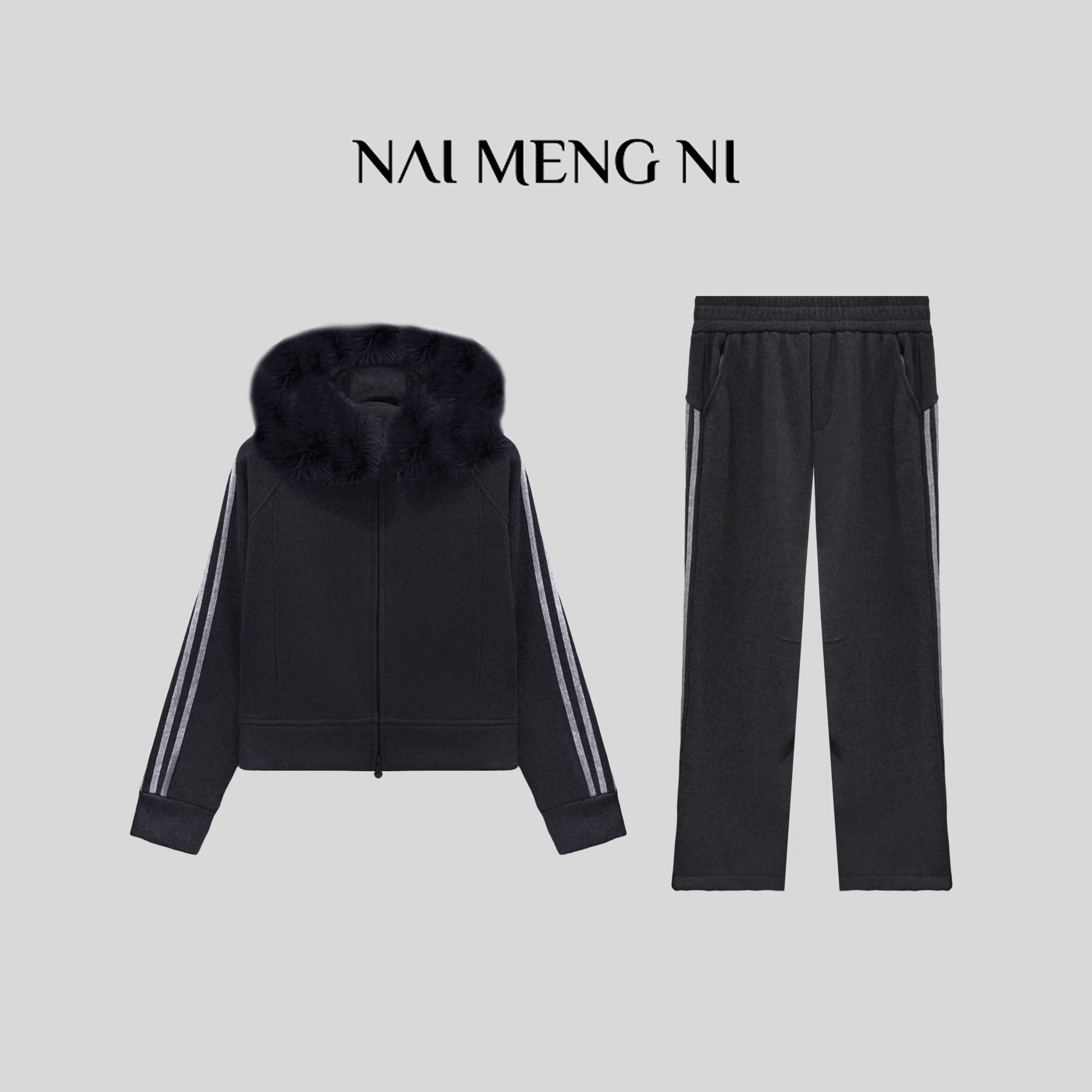 二姐定制 秋冬休闲风夹克撞色套装显瘦裤子连帽时尚套装26N71258