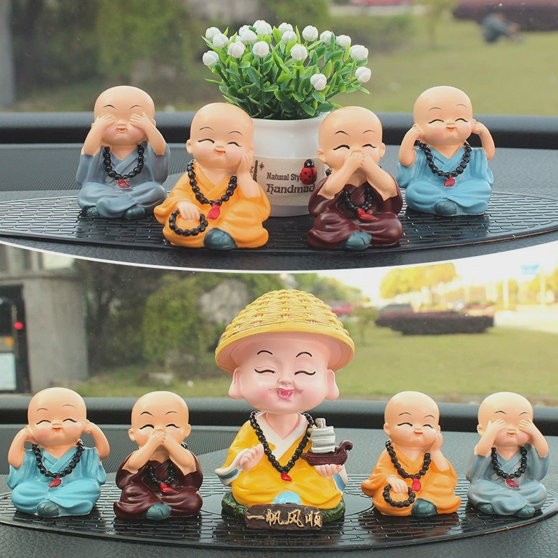 新中式可爱摇头小和尚车载祝福平安摆件电动车内饰中控台汽车装饰