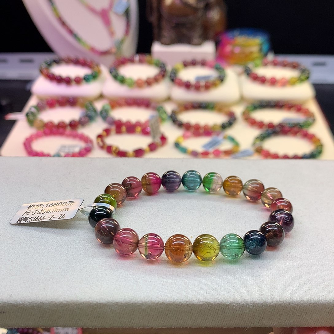 西瓜碧玺手串未镶嵌老矿西瓜8.8mm