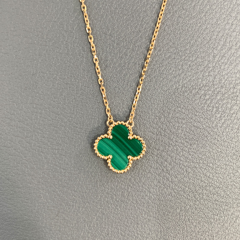 18K金单花孔雀石四叶草项链高定版