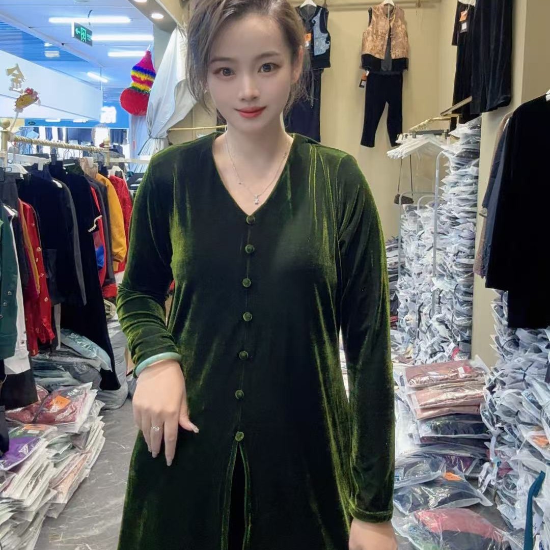 (飒爽推荐)国风丝绒包扣洋气衫