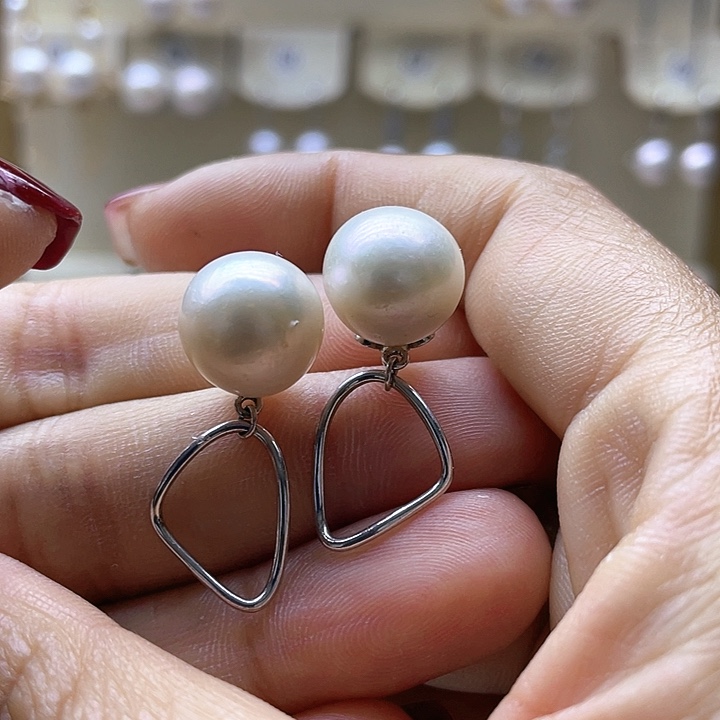 淡水珍珠耳饰银S925镶嵌