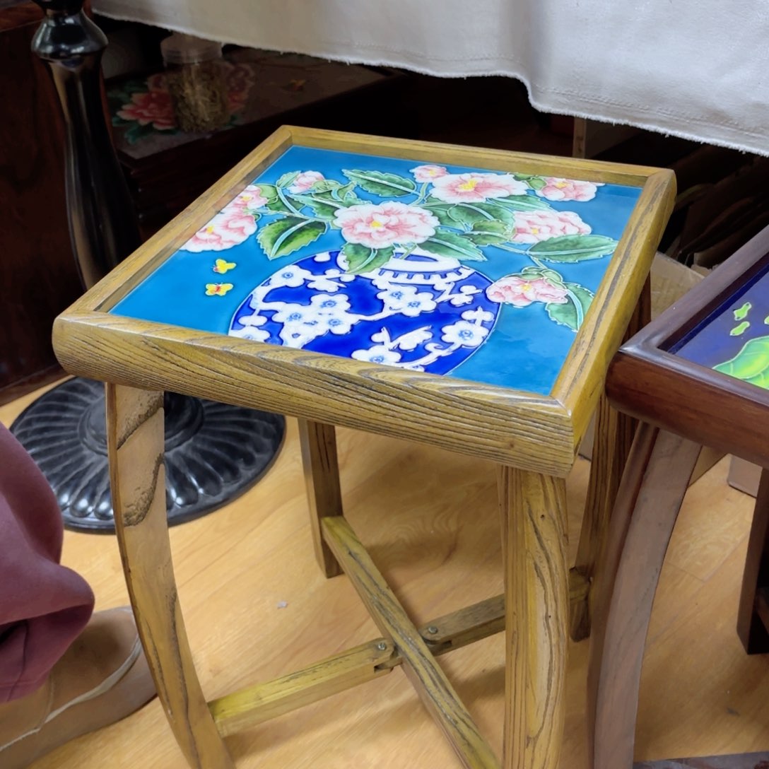 瓷片50.34老榆木实木折叠桌