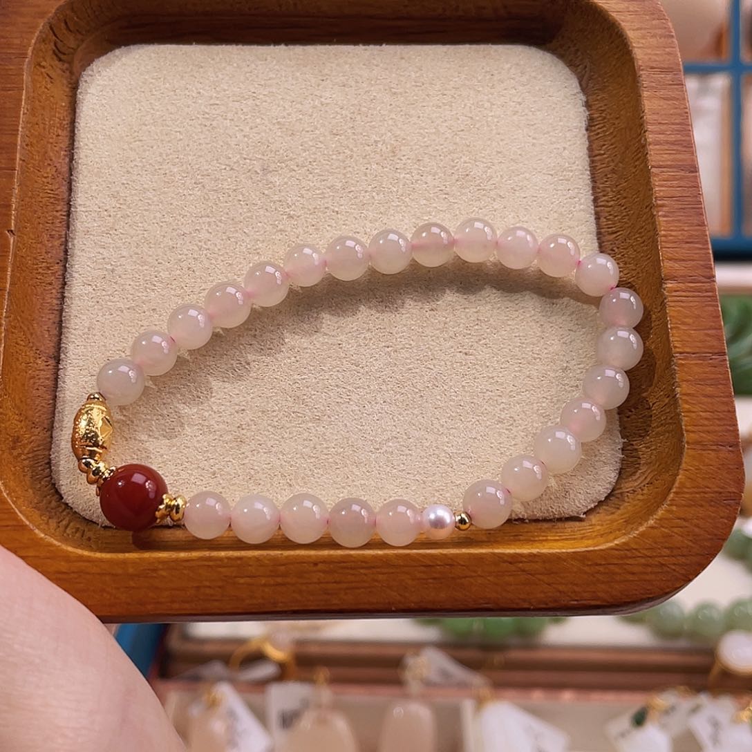 合金手串和田玉纯天然藕色手串