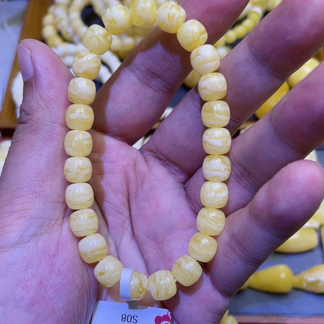 蜜蜡手串未镶嵌飘瓷白花顺纹虎皮8.5✖️8