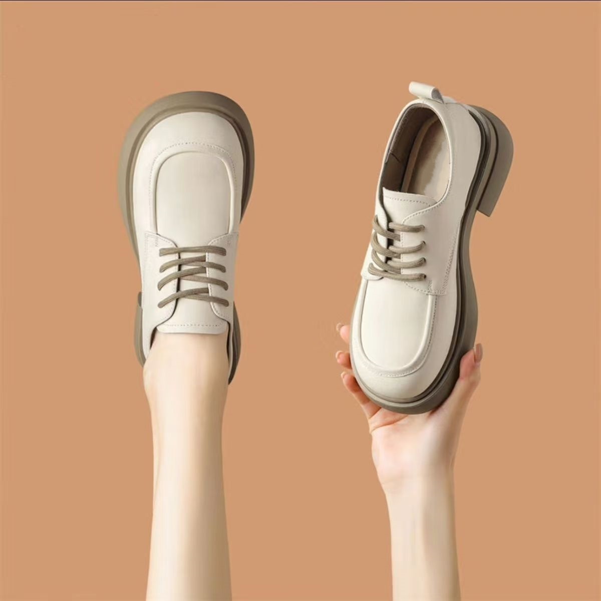 【品牌补贴】圆头系带乐福鞋2025新款休闲乐福鞋女