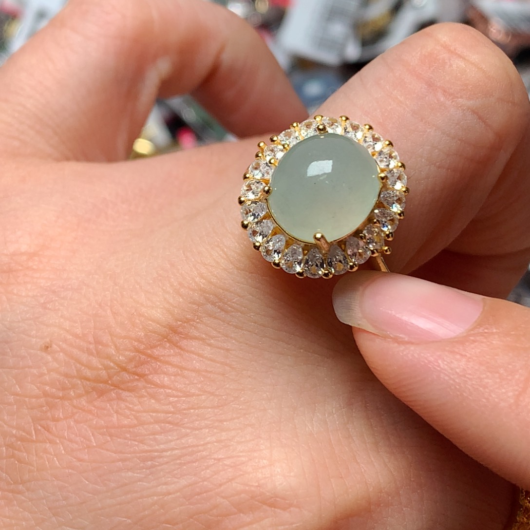 翡翠戒指银S925镶嵌天然翡翠戒指