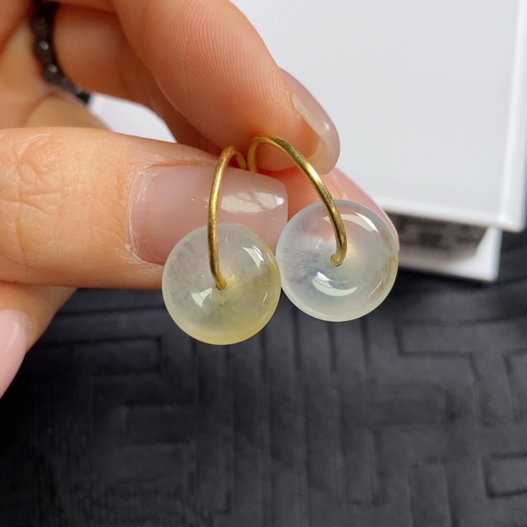 翡翠18K金镶嵌耳饰耳钩➕扣子