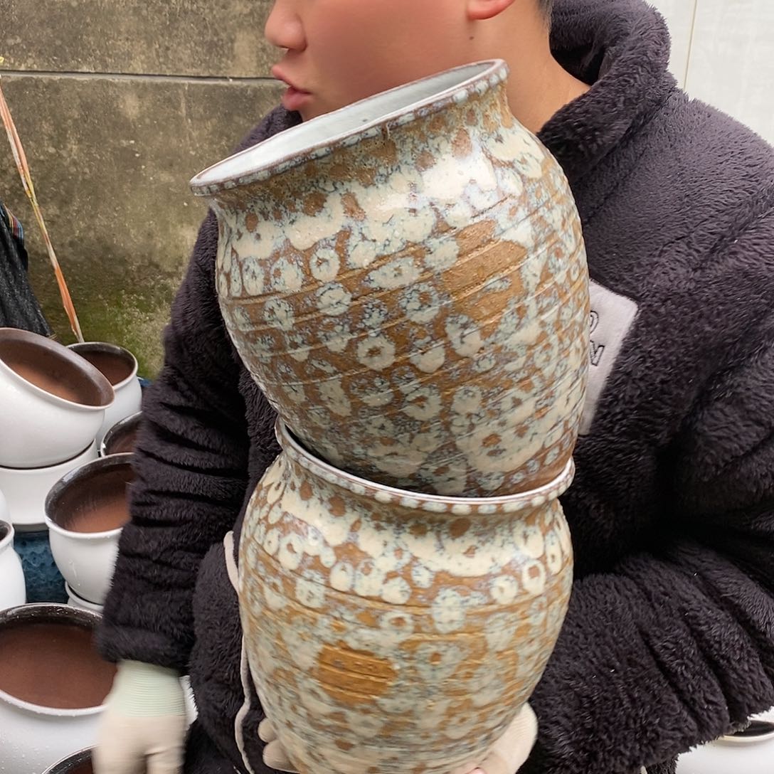 紫砂花盆瑕疵口17高21瑕疵