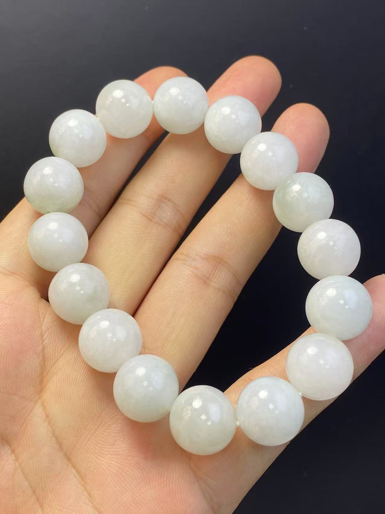 天然翡翠a货糯化种白底干净手串珠串卡13
