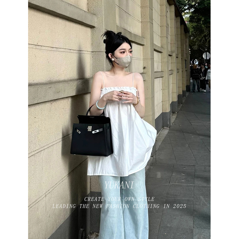 法式气质外穿白色花边抹胸上衣女夏季海边度假宽松高级感吊带背心