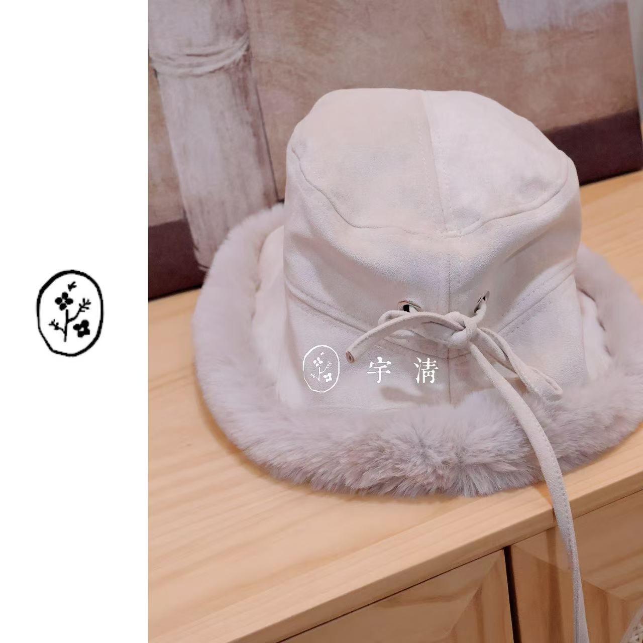 [毛绒蝴蝶结小帽子] 宇清棉麻冬日必备！百搭毛毛蝴蝶结帽子