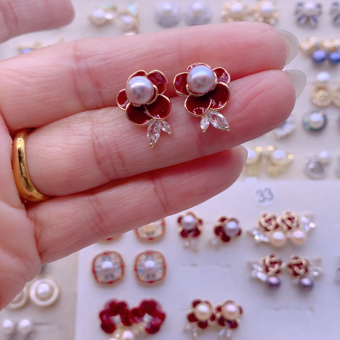 合金淡水珍珠耳饰