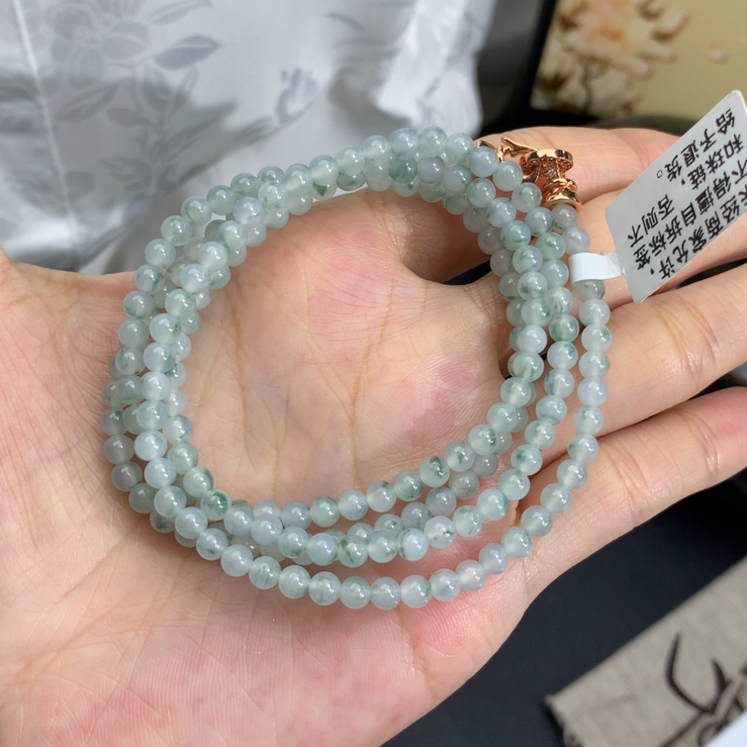 翡翠手链未镶嵌卡3.9冰胶飘花小米项链