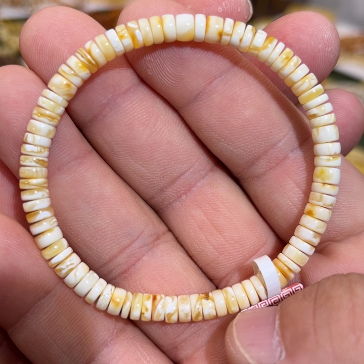 琥珀未镶嵌手链微瑕彩沁瓷白溶洞妖花隔片5.5mm