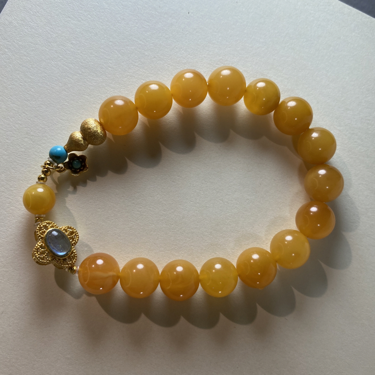 （思华年）蜜蜡鸡油黄9mm 手串原创 （木带宝）