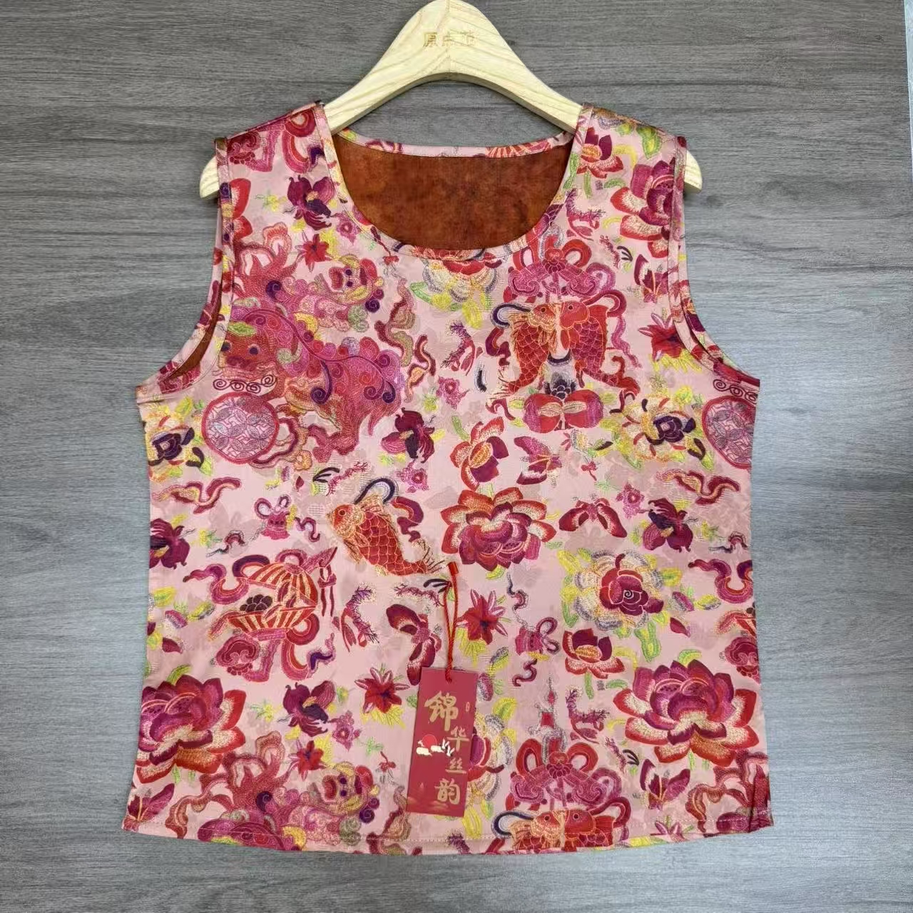 【锦鲤背心】宽松型新中式熊猫元素女背心文艺吊带绿色时髦1246