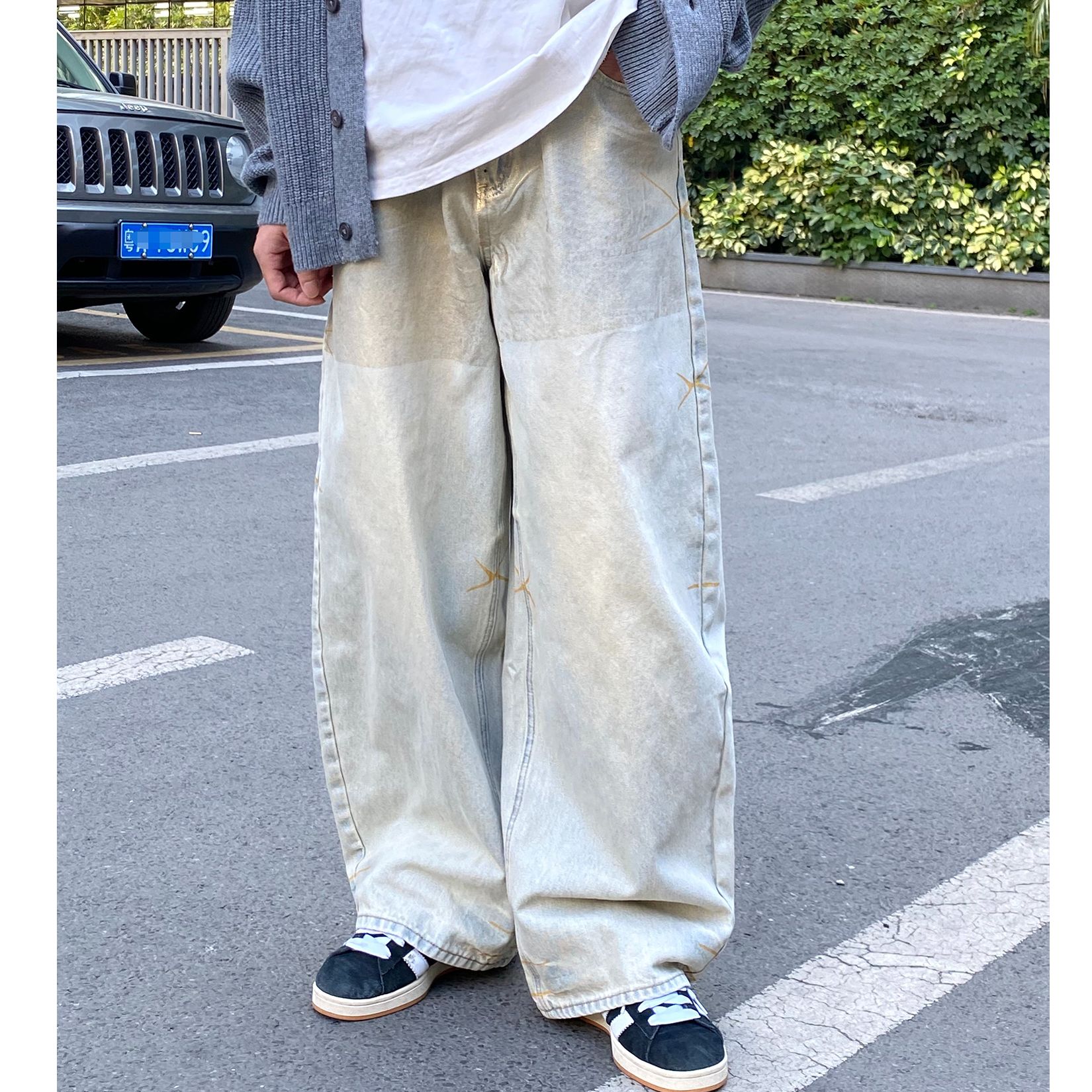 LOOKUN 泊 潮牌百搭高街潮流宽松韩版烫金牛仔裤ins直筒