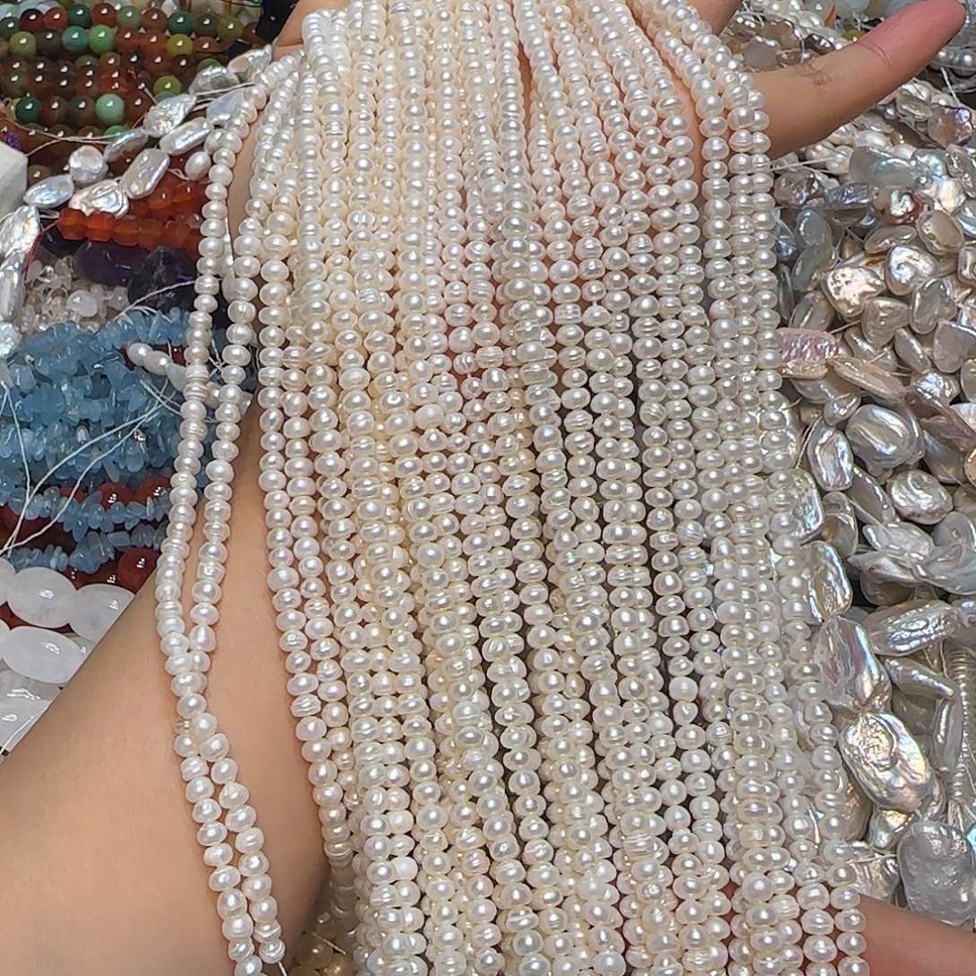 玛瑙/玉髓未镶嵌珠宝半成品天然淡水珍珠面包珠4-5mm一条