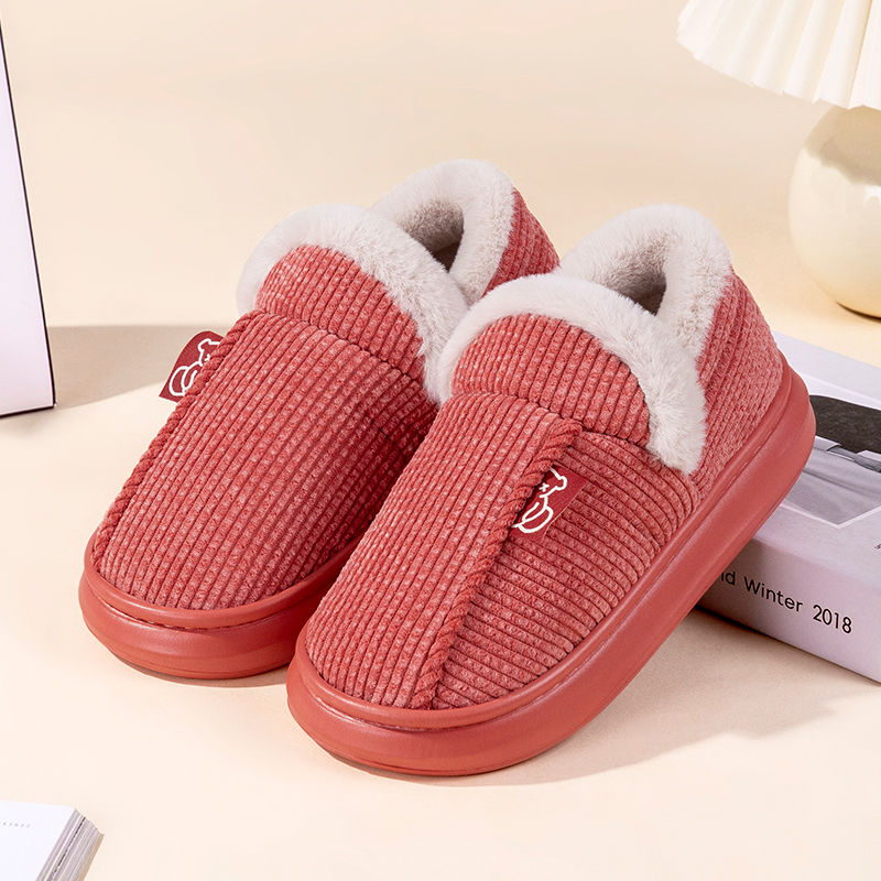 新款条绒棉鞋513女秋冬拖鞋包跟家居室内防滑男保暖产后月子鞋冬
