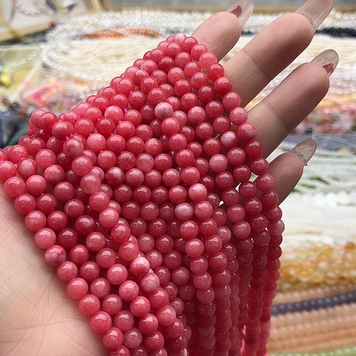 玛瑙/玉髓珠宝半成品未镶嵌一条6mm左右红纹石