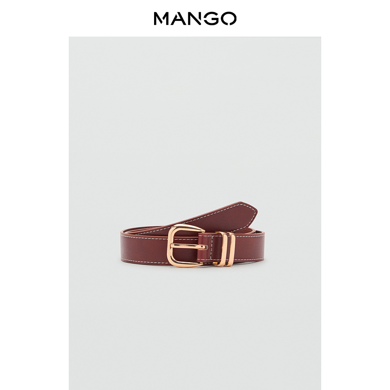 MANGO女装腰带2025秋装新款皮革百搭设计感方形金属搭扣腰带