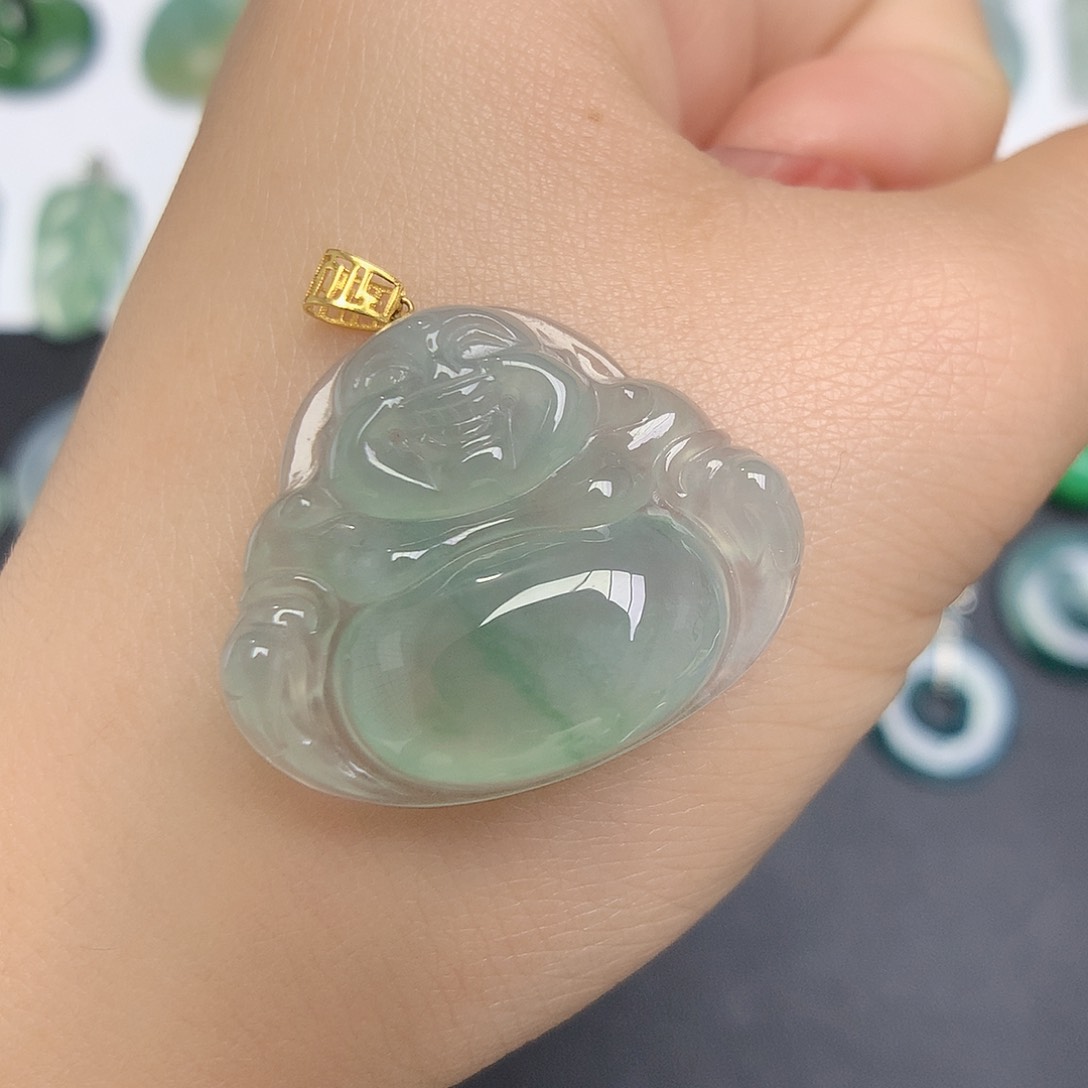 翡翠颈饰18K金镶嵌佛公