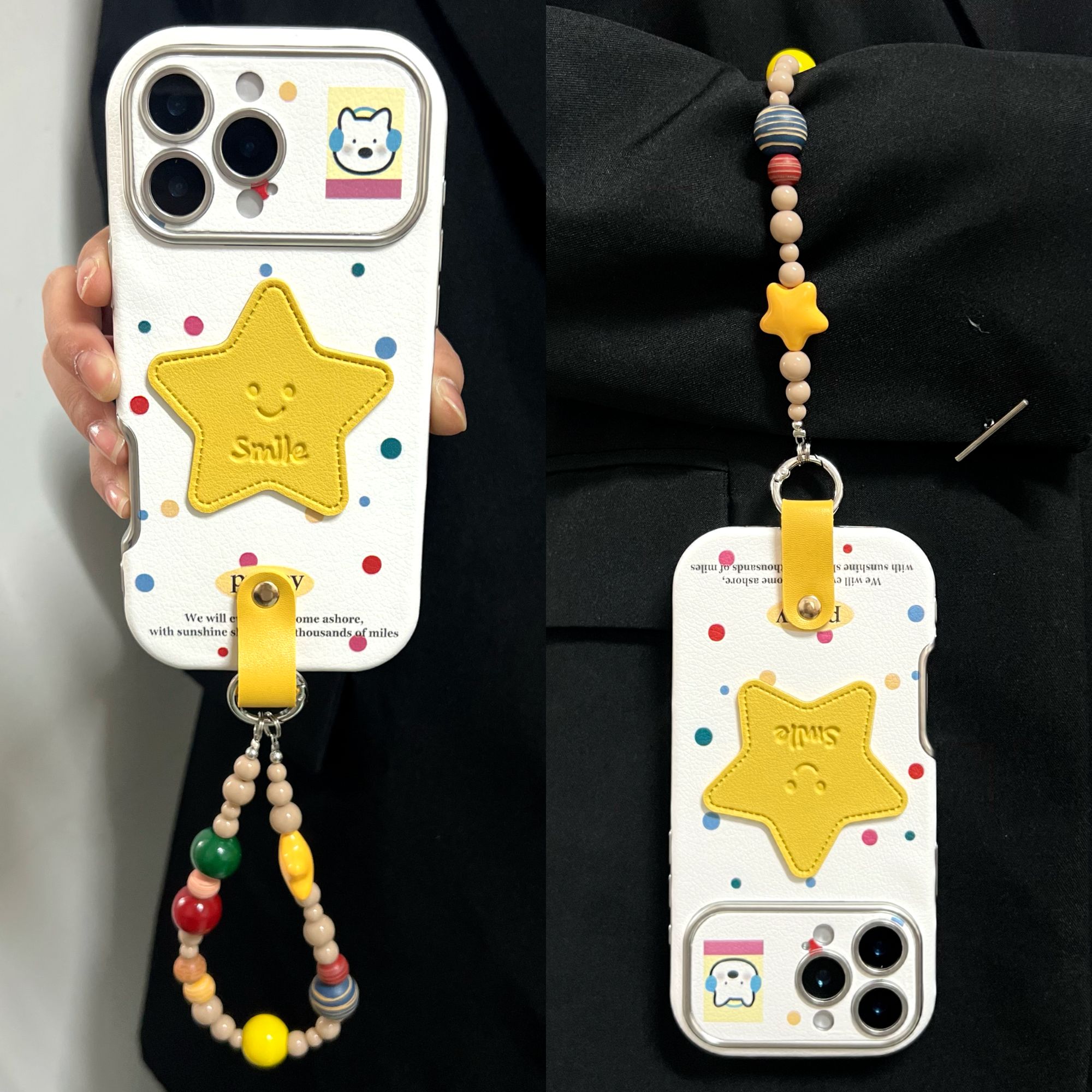 个性皮纹大视窗彩波点星星适用iPhone16promax手机壳苹果15新款14