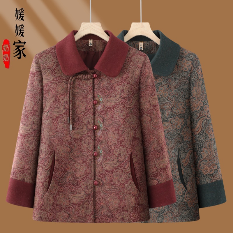 中老年人秋冬新款奶奶翻领外套老人衣服妈妈春秋洋气老太太上衣女