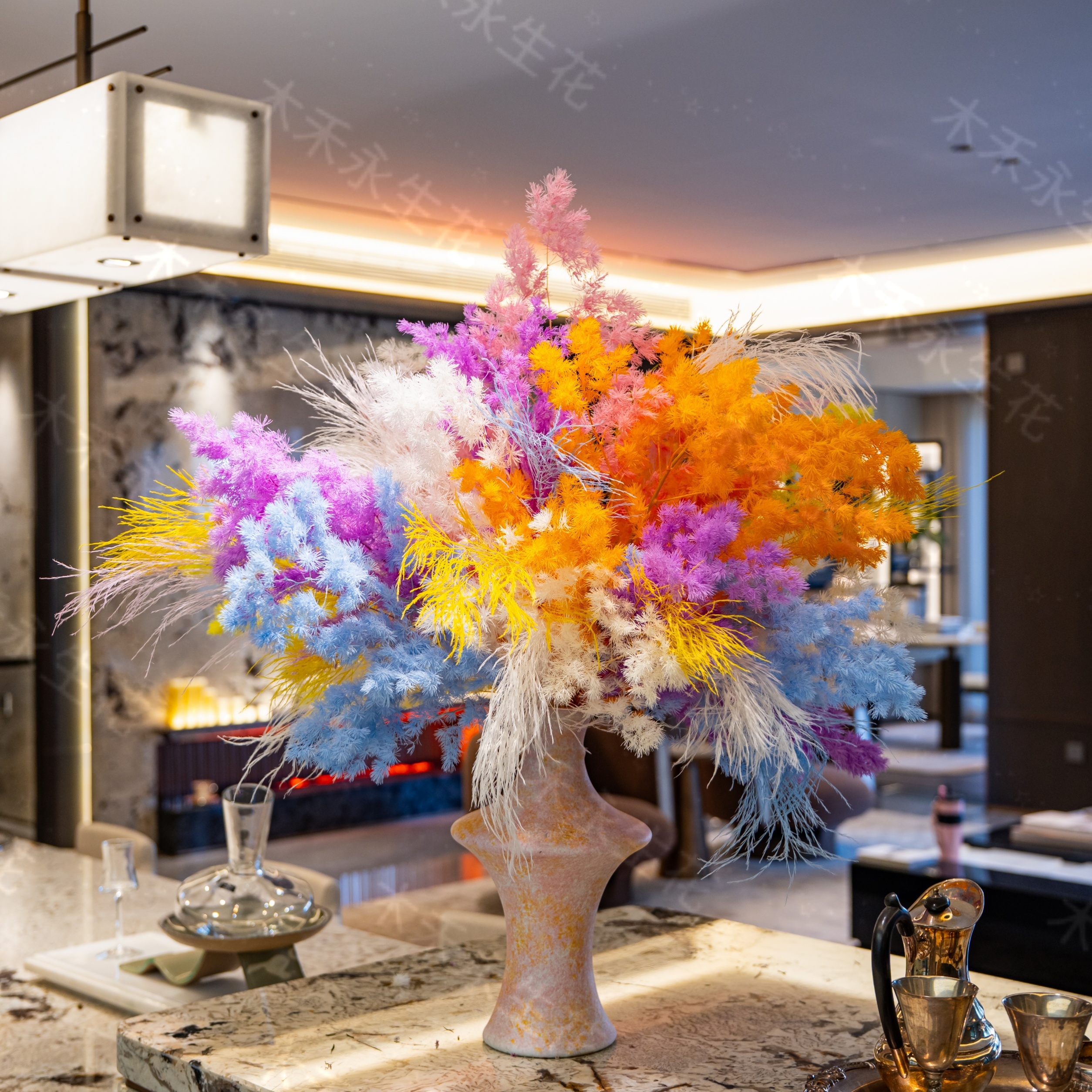 【百日焰火】马卡龙彩雾花束  梦幻软装桌面摆件 轻甜风家居花艺套 