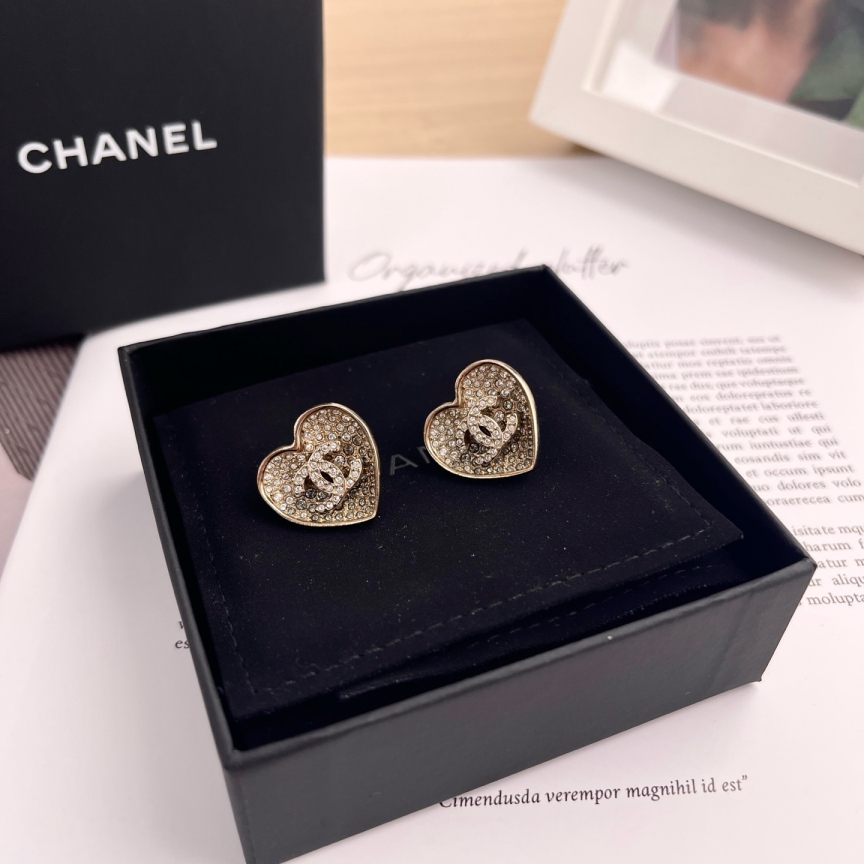 95新 Chanel/香奈儿 爱心双C耳环耳钉/2167