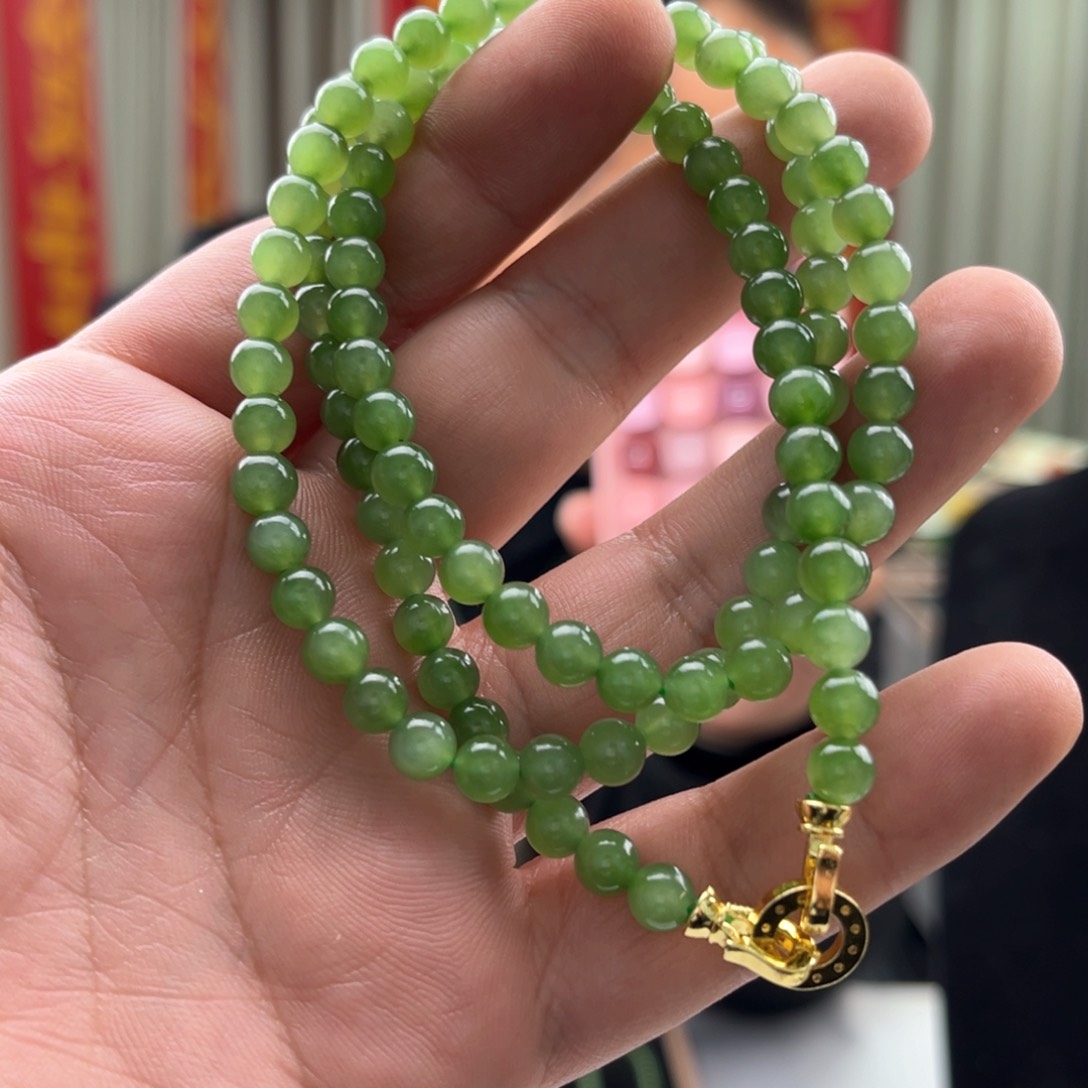 和田玉颈饰未镶嵌碧玉6mm108无黑点多样性发货（拍一发一）