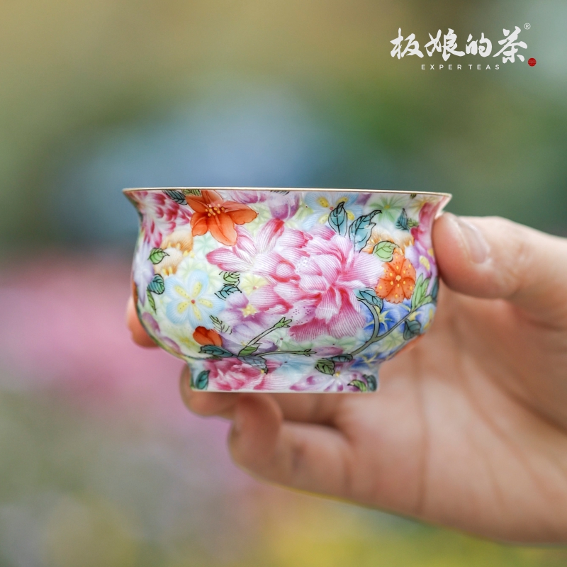 板娘的茶景德镇手绘珐琅彩万花主人杯轻奢陶瓷茶器景德镇万花杯