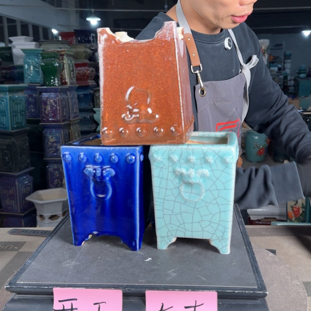 一风堂石湾花盆。釉裂微瑕978