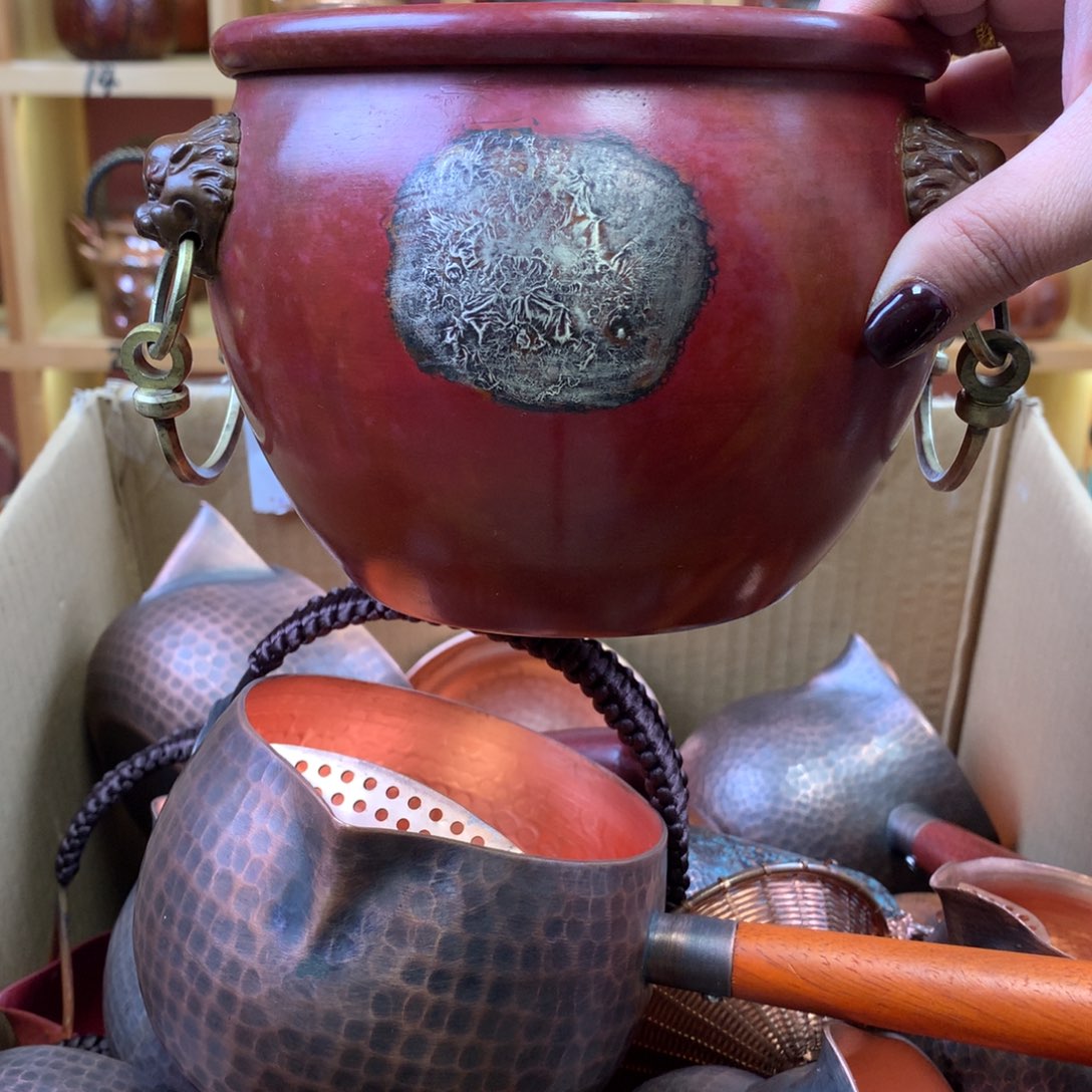 精工双面融银子红色大号风水缸