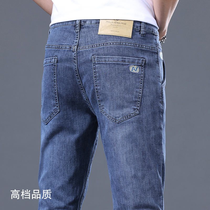 夏季新款士潮流修身弹力大码高档直筒牛仔裤薄款宽松百搭夏季必备