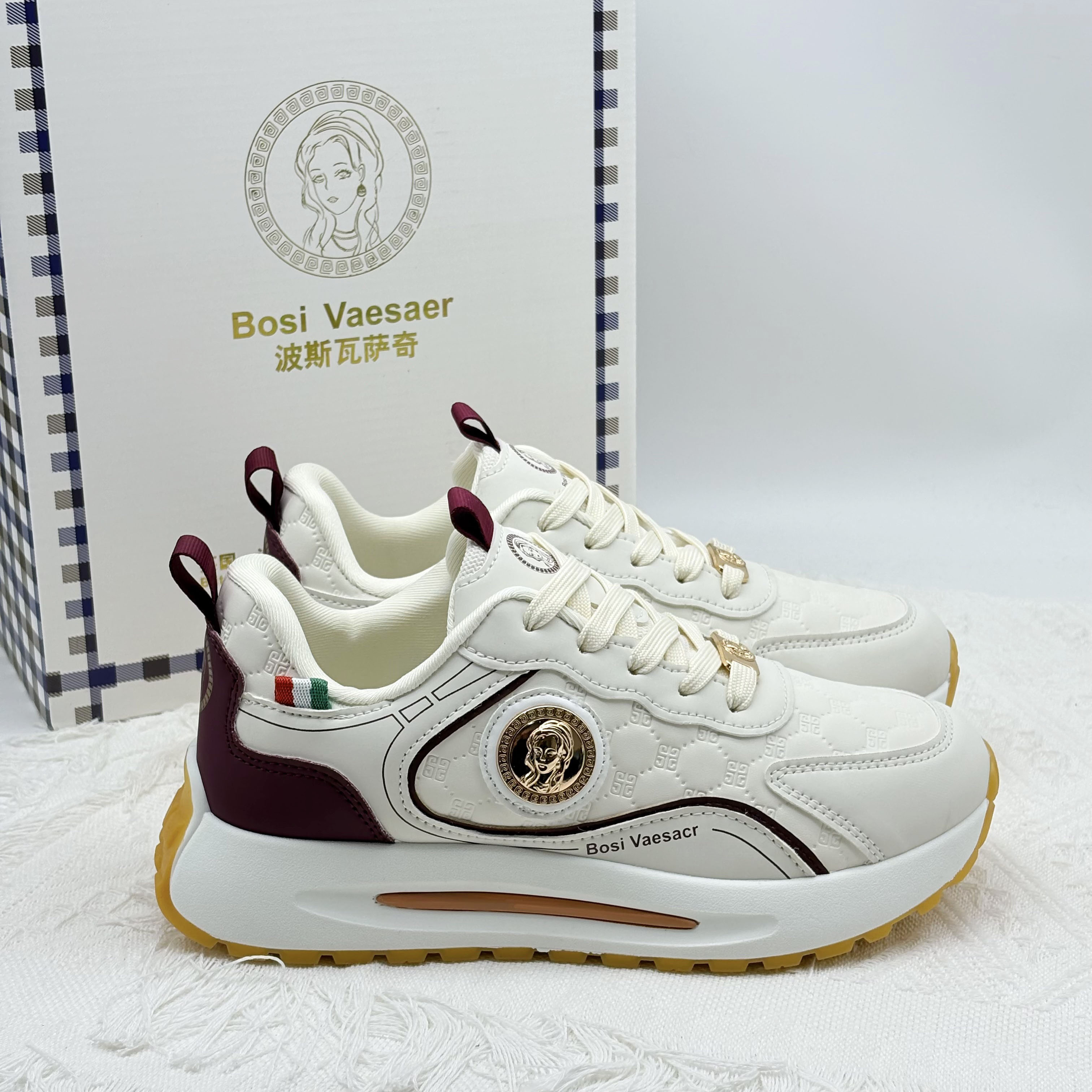 【专柜正品】新款Bosi Vaesacr波斯瓦萨奇厚底酒红皮轻奢时尚休闲鞋