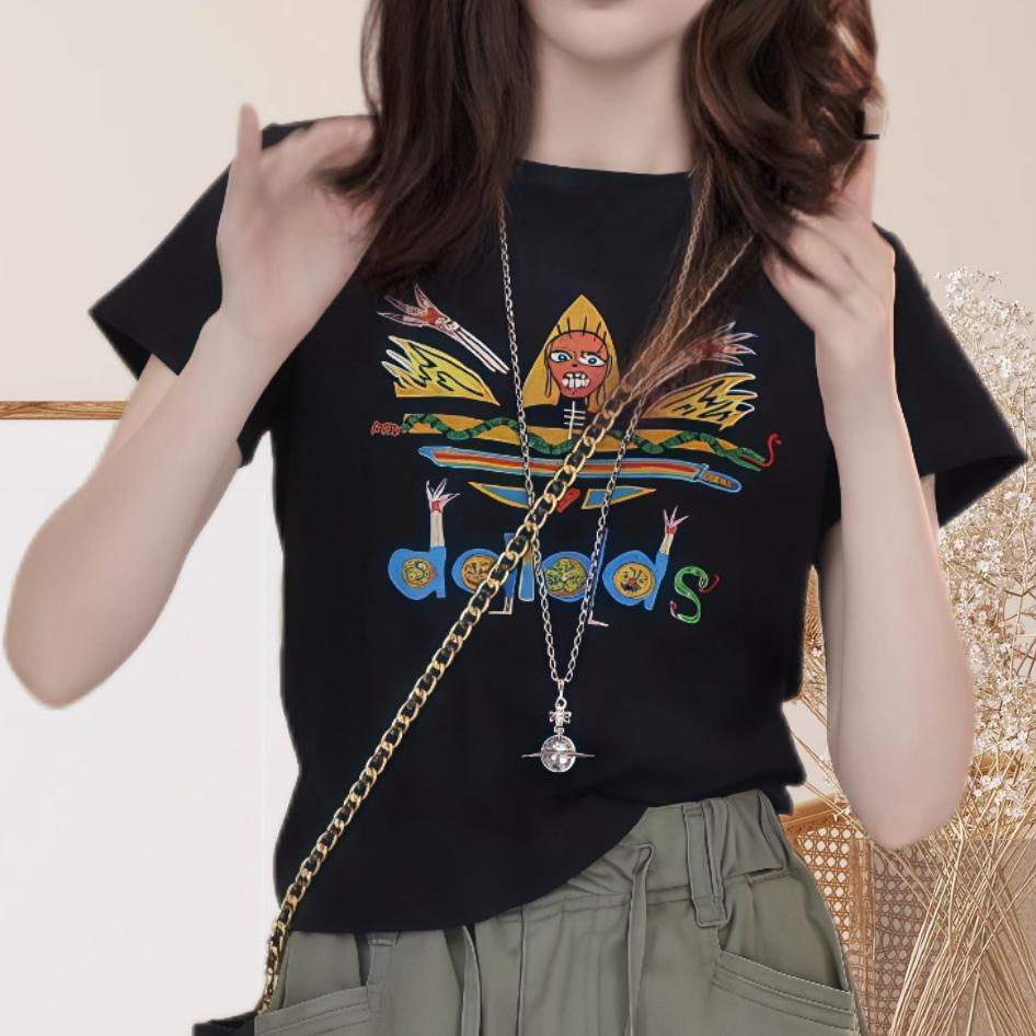 【摩登辣妹】夏季时尚趣味减龄修身短袖T恤女2025设计感印花上衣潮