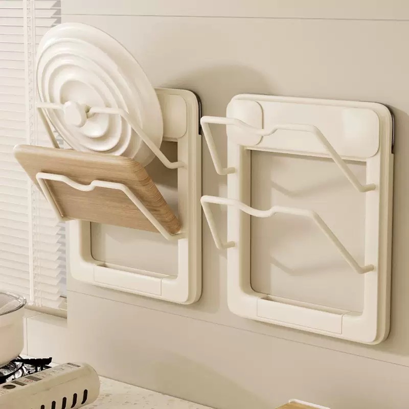 厨房吸盘免打孔壁挂式多功能锅盖架砧板菜板双层置物架收纳神器
