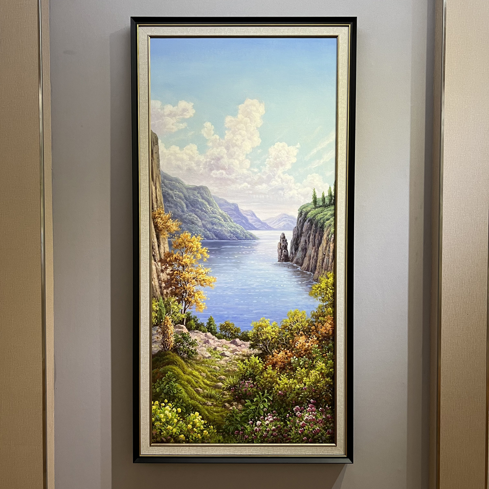 【聚宝盆】纯手绘山水风景油画玄关背景墙挂画