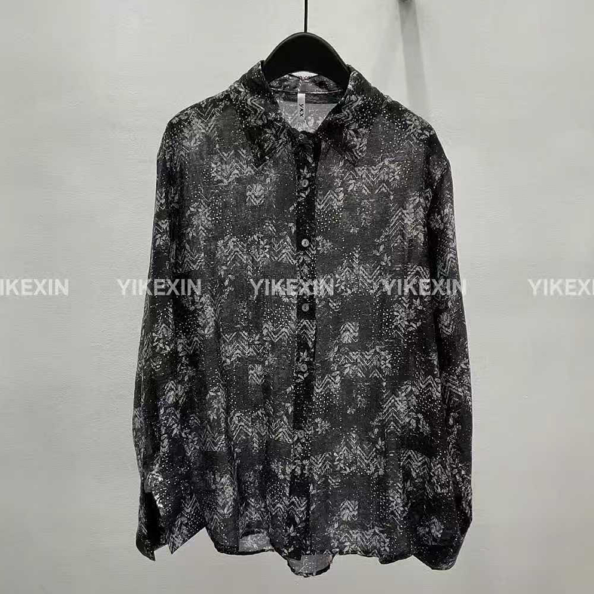 25201#新款时尚天丝亚麻水墨晕染长袖宽松休闲衬衫