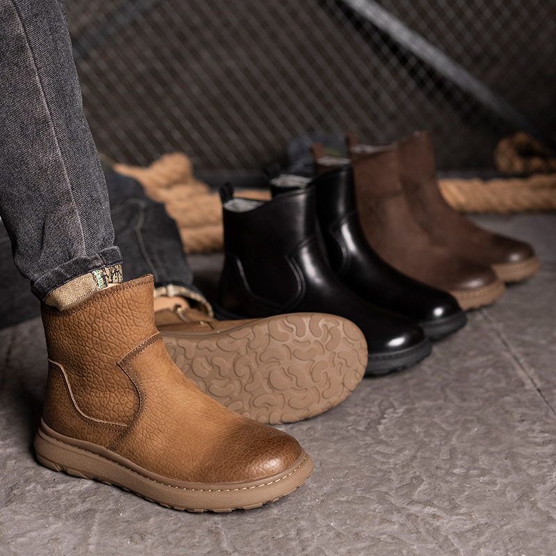 男女同款冬季防寒羊皮毛一体马丁靴厚底拉链款男靴雪地靴7866-10