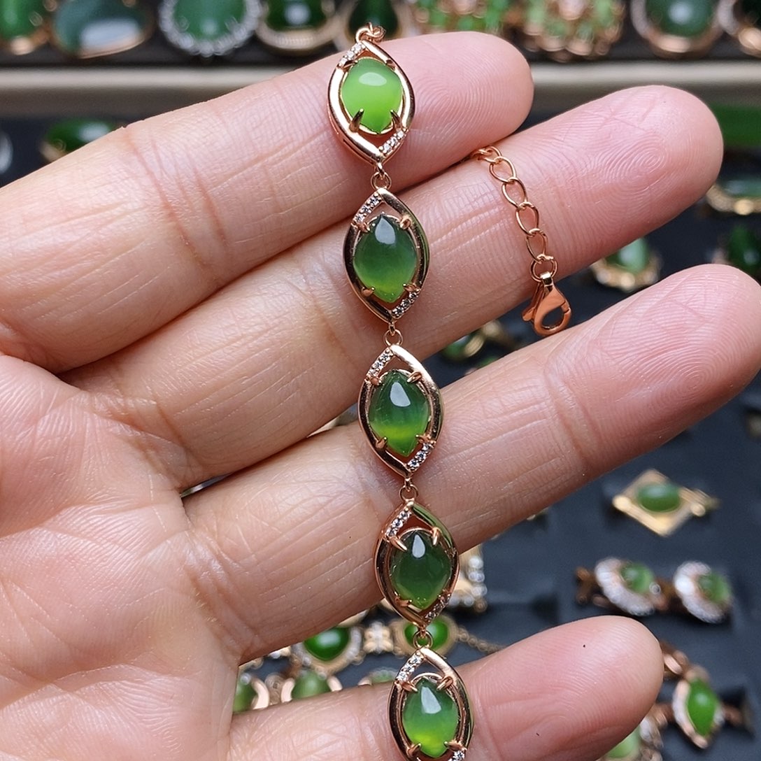 和田玉（碧玉）手链银S925镶嵌