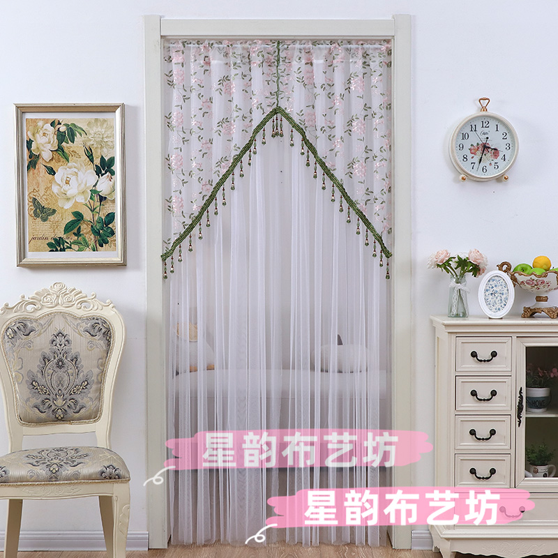 纱帘法式蕾丝门帘隔断帘家用免打孔卧室遮挡帘高颜值刺绣装饰挂帘