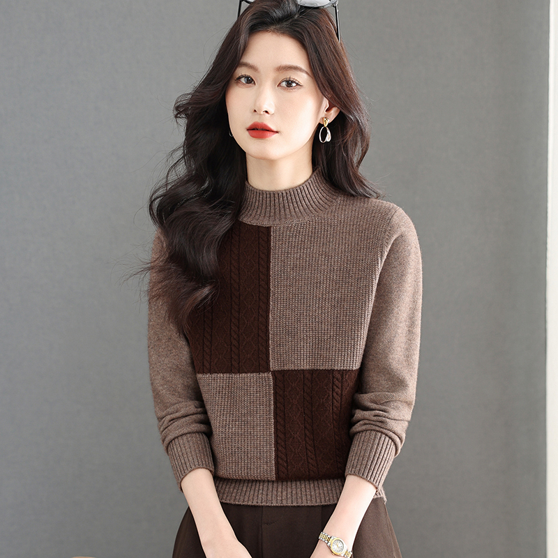 羊毛衫冬季新款半高领针织衫女气质妈妈洋气百搭宽松显瘦打底衫厚