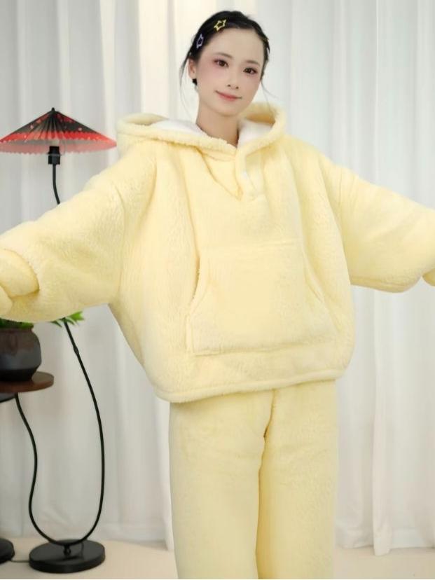 《超厚专柜正版》加绒加厚睡衣女生可爱连帽款居家外穿家居服套装