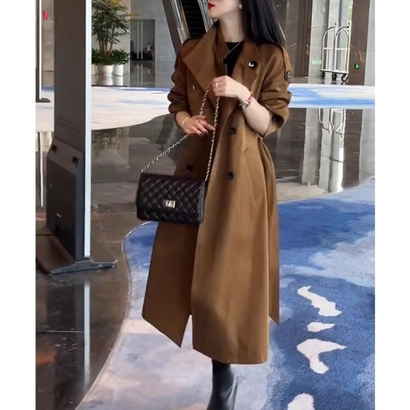 秋季流质英伦棕色长款韩版风衣秋冬气质洋气外套女小香风大衣