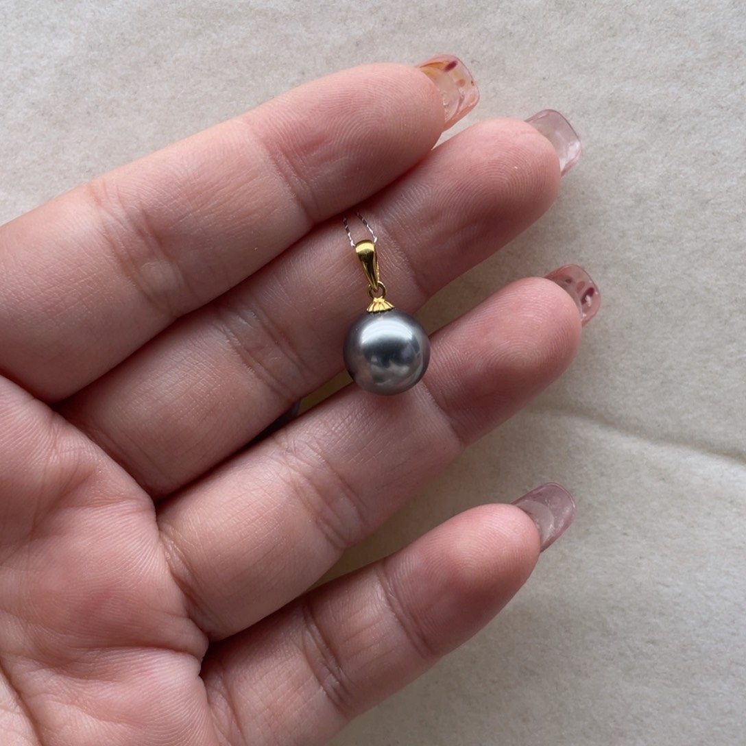 海水珍珠吊坠(不含链)18K金镶嵌9-10mm